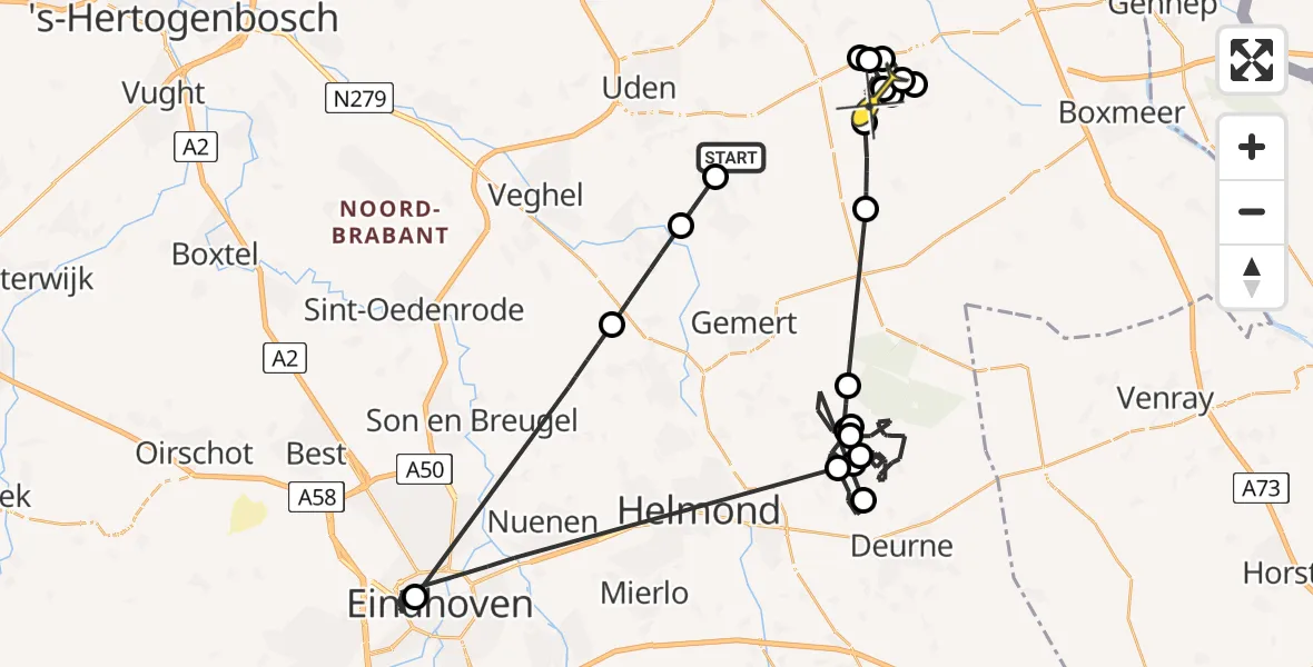 Routekaart van de vlucht: Politieheli naar Wilbertoord, Volkelseweg