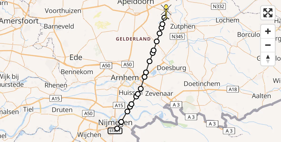 Routekaart van de vlucht: Lifeliner 3 naar Klarenbeek, Willem Schiffstraat