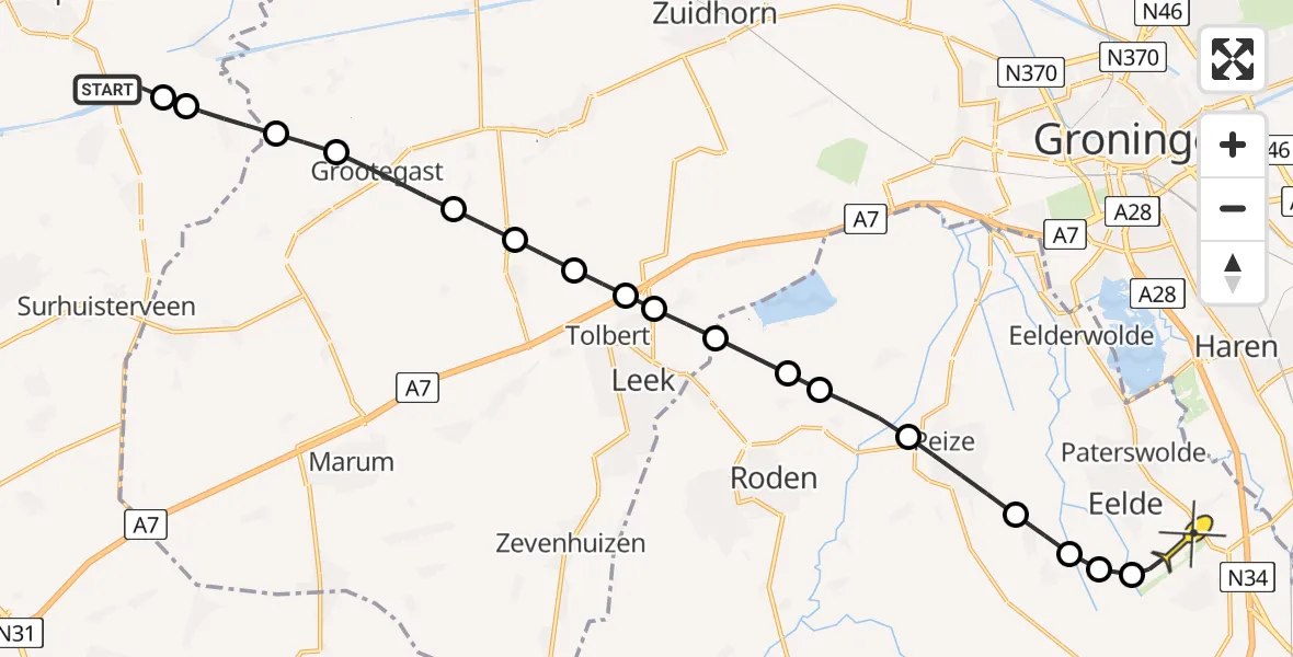 Routekaart van de vlucht: Lifeliner 4 naar Groningen Airport Eelde, Tiltsjewyk