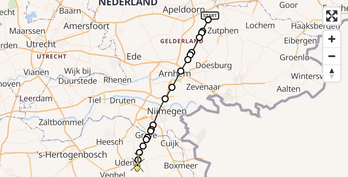 Routekaart van de vlucht: Lifeliner 3 naar Vliegbasis Volkel, Kruisallee