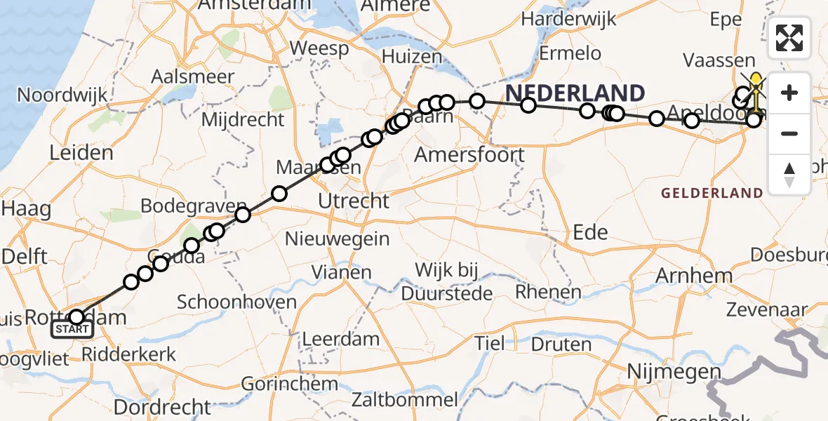 Routekaart van de vlucht: Politieheli naar Vliegveld Teuge, 's-Gravendijkwal