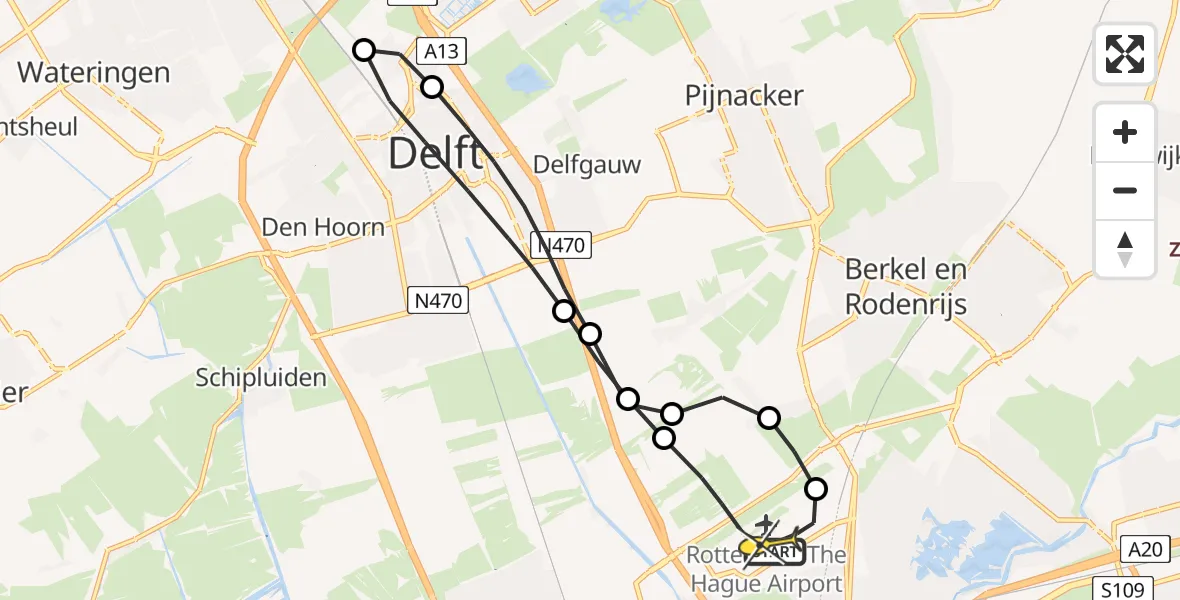 Routekaart van de vlucht: Lifeliner 2 naar Rotterdam The Hague Airport, Bonairestraat