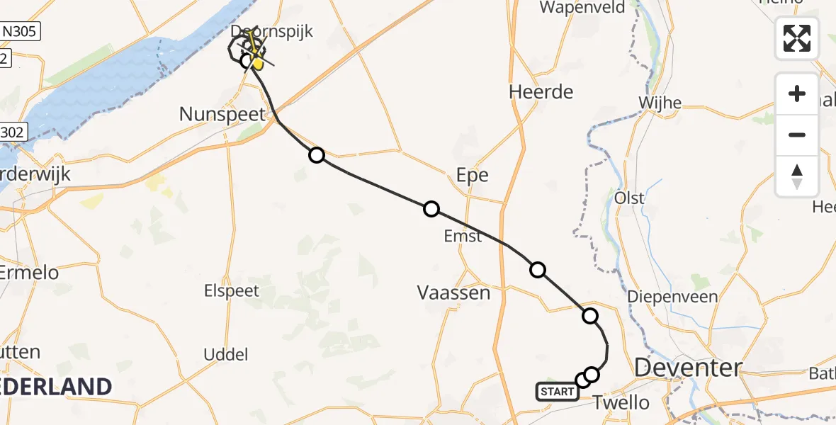 Routekaart van de vlucht: Politieheli naar Doornspijk, Oude Wezeveldseweg