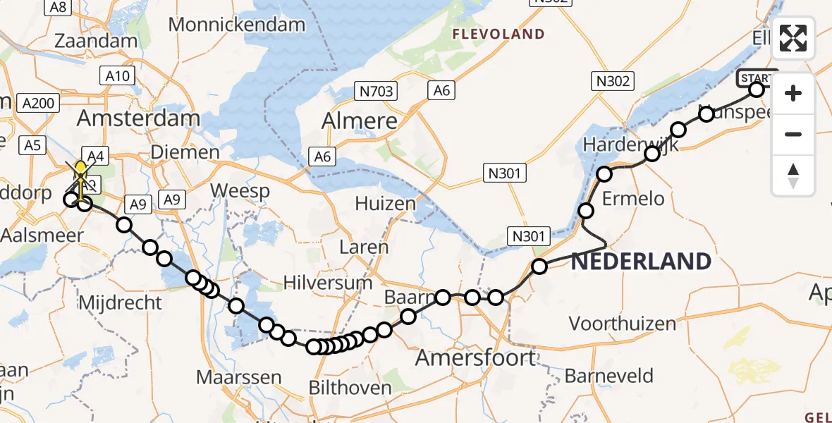 Routekaart van de vlucht: Politieheli naar Schiphol, Glindeweg