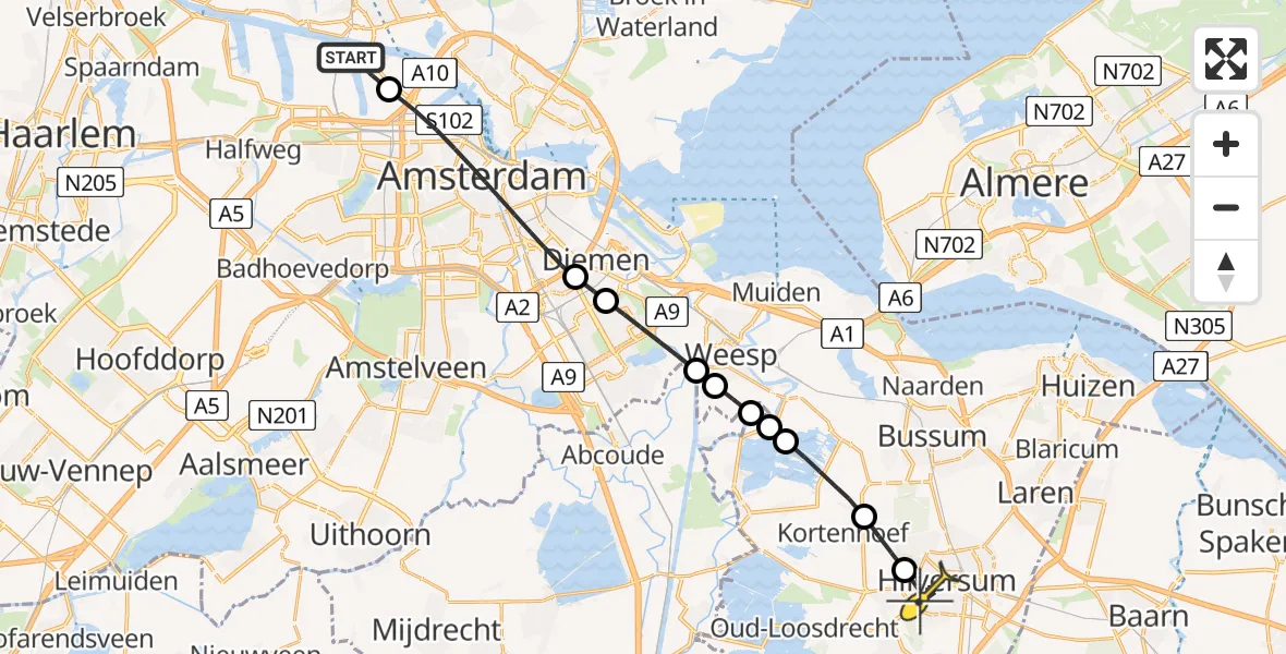 Routekaart van de vlucht: Lifeliner 1 naar Hilversum, Westhavenweg