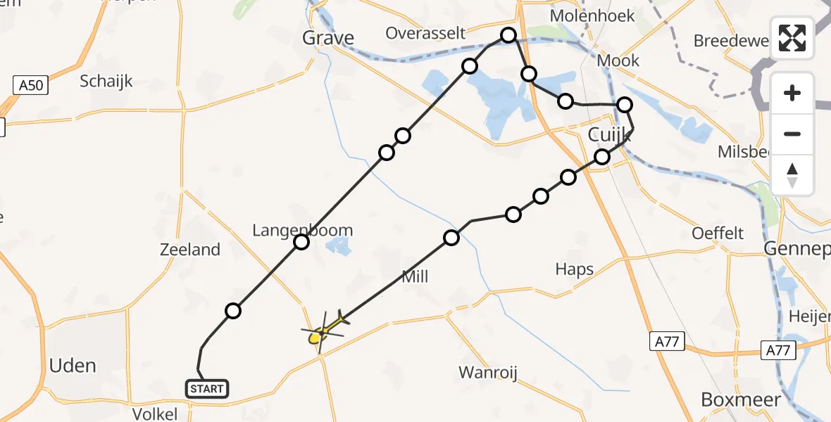 Routekaart van de vlucht: Politieheli naar Mill, Zeelandsedijk