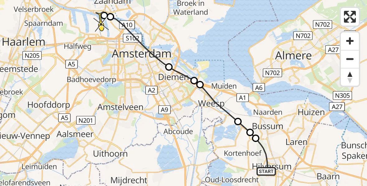 Routekaart van de vlucht: Lifeliner 1 naar Amsterdam Heliport, Steijnlaan