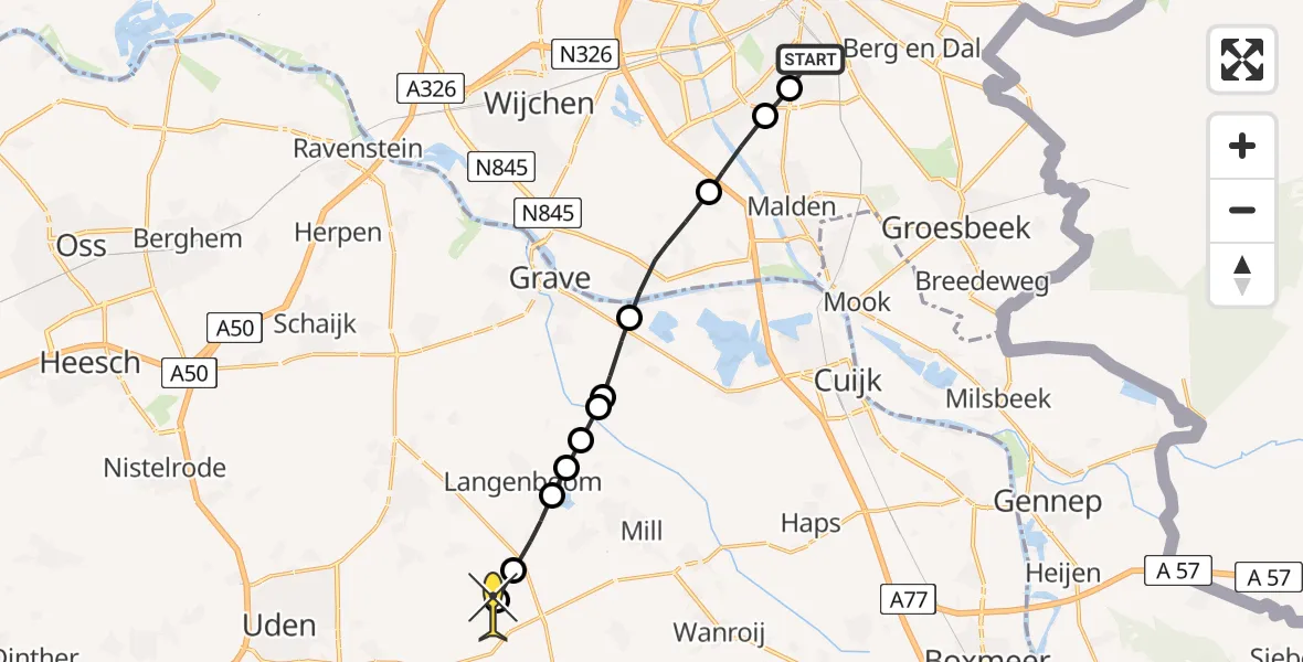 Routekaart van de vlucht: Lifeliner 3 naar Volkel, Heiweg