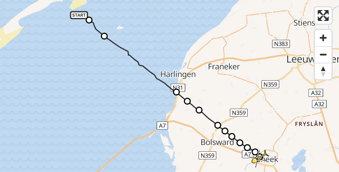 Routekaart van de vlucht: Ambulanceheli naar Sneek, Vliestroom