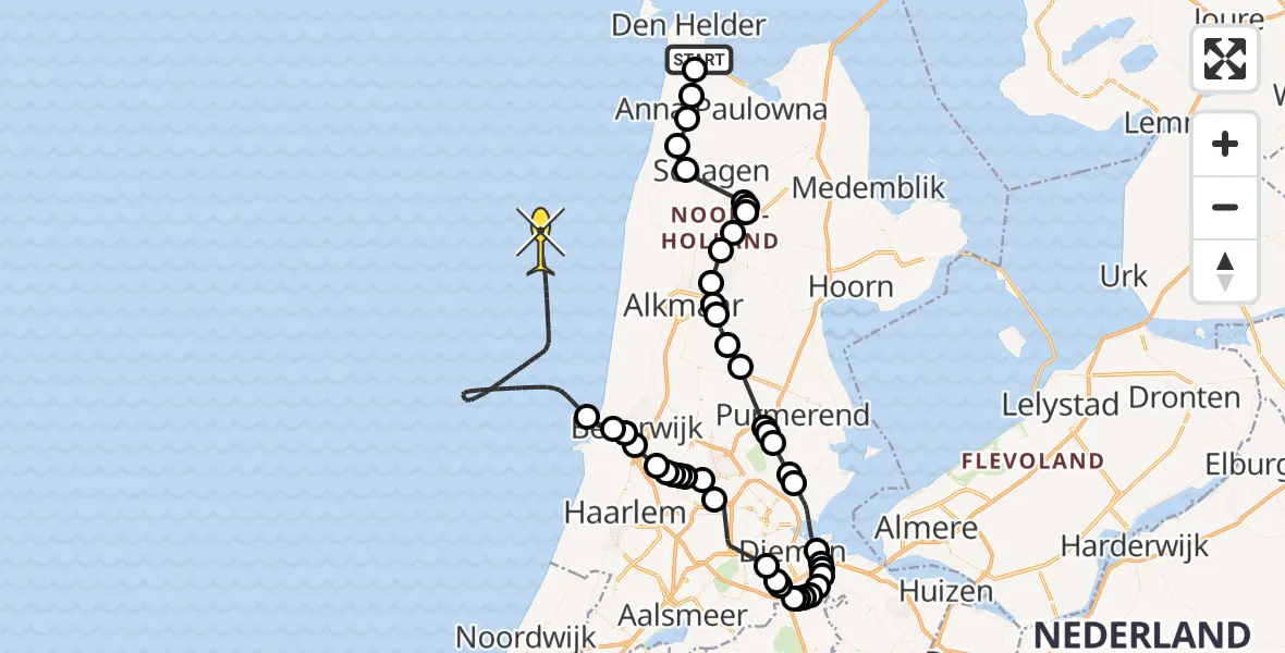 Routekaart van de vlucht: Kustwachthelikopter naar Mastenmakersweg