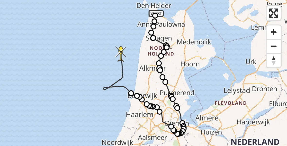 Vluchtroute Kustwachthelikopter van Vliegveld De Kooy naar 
