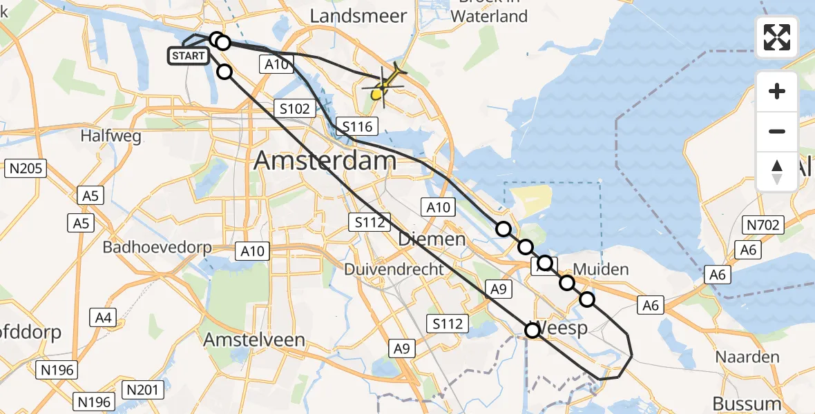 Routekaart van de vlucht: Lifeliner 1 naar Amsterdam, Westhavenweg