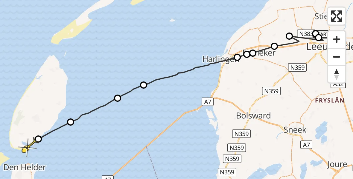 Routekaart van de vlucht: Ambulancehelikopter naar Den Hoorn, Sirtemawei