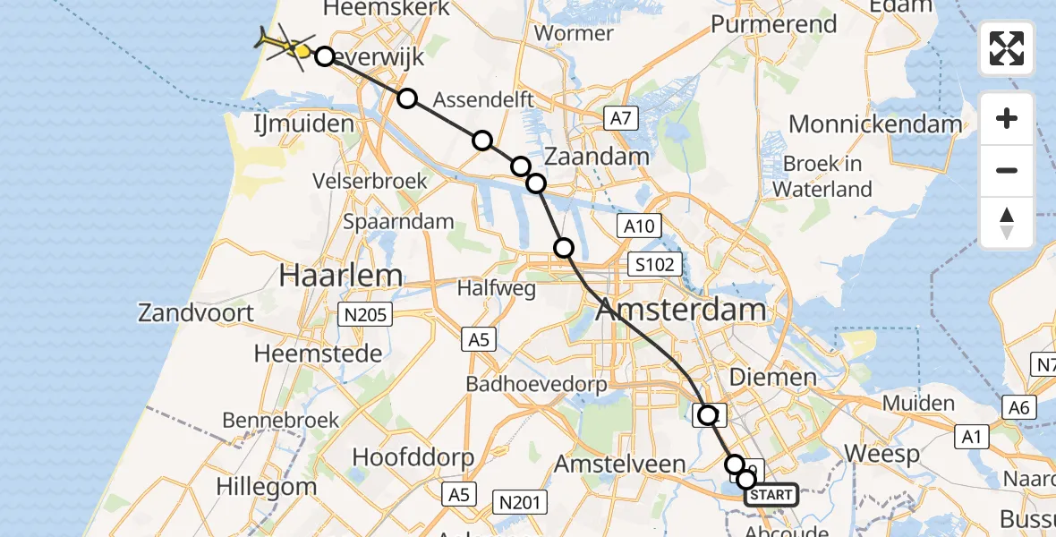 Routekaart van de vlucht: Lifeliner 1 naar Wijk aan Zee, Snipwijk