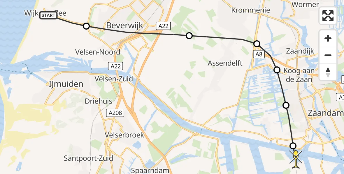 Routekaart van de vlucht: Lifeliner 1 naar Amsterdam Heliport, Zeestraat