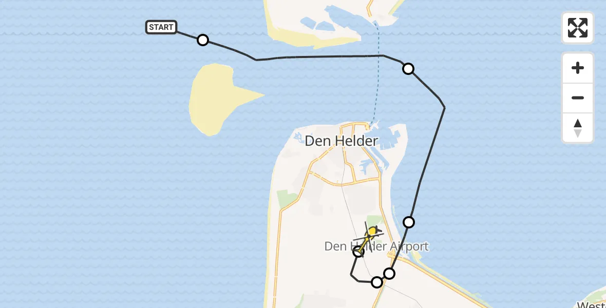 Routekaart van de vlucht: Kustwachthelikopter naar Vliegveld De Kooy, Veerhaven