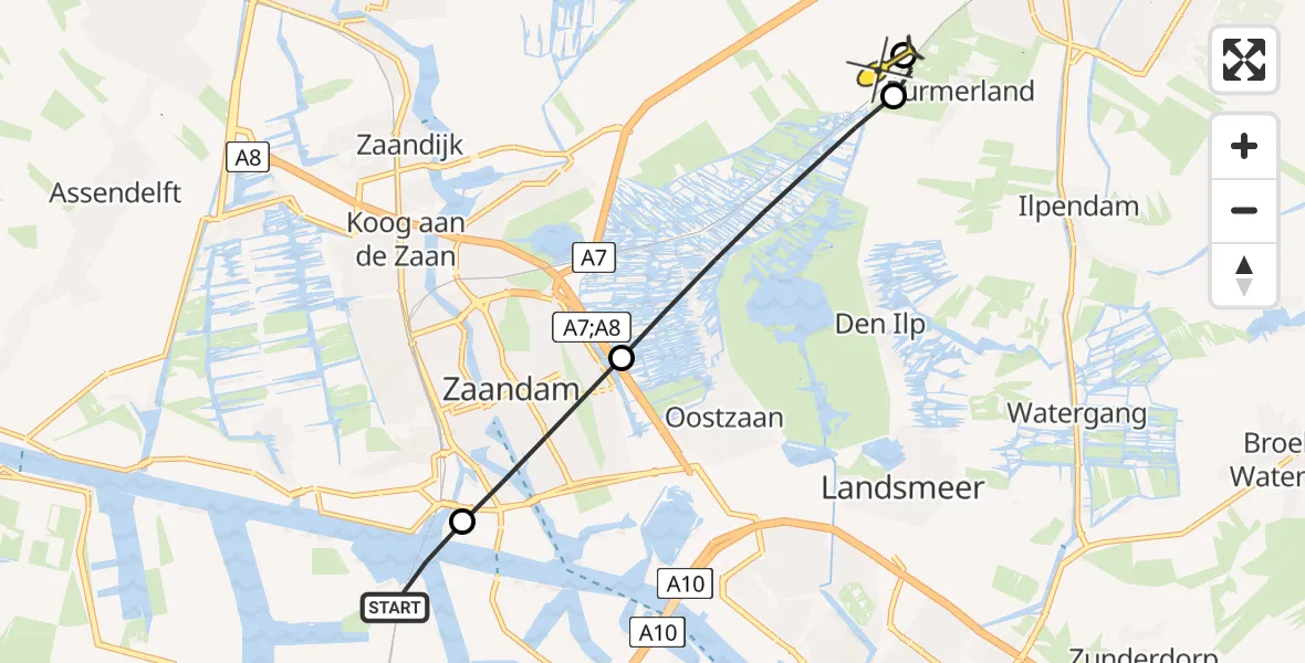 Routekaart van de vlucht: Lifeliner 1 naar Wijdewormer, Symon Spiersweg