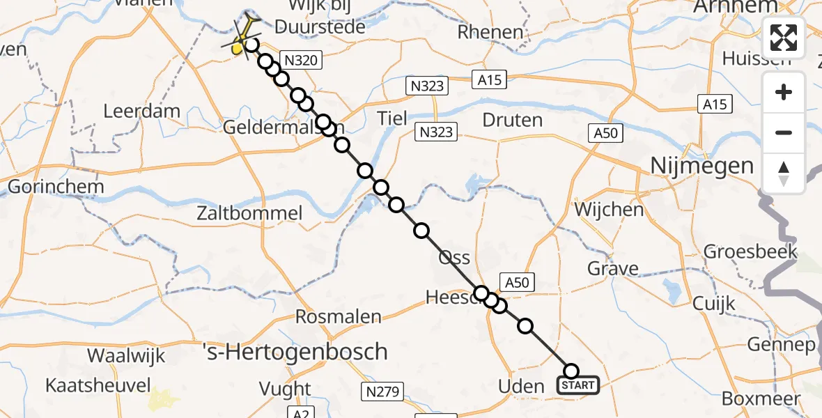 Routekaart van de vlucht: Lifeliner 3 naar Culemborg, Achter-Oventje