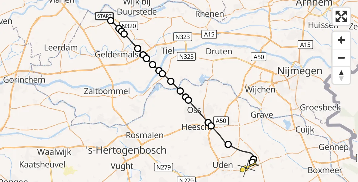 Routekaart van de vlucht: Lifeliner 3 naar Vliegbasis Volkel, Parklaan