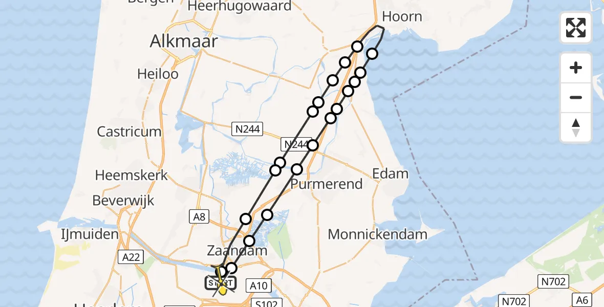 Routekaart van de vlucht: Lifeliner 1 naar Amsterdam Heliport, Belangenvereniging tuinders Zaanderhorn