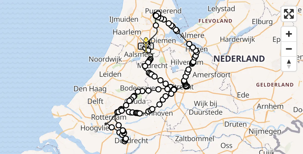 Routekaart van de vlucht: Politieheli naar Schiphol, Westerkimweg