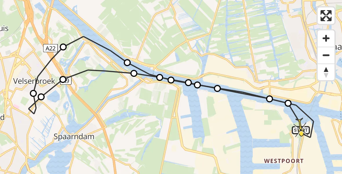 Routekaart van de vlucht: Lifeliner 1 naar Amsterdam Heliport, Hemtunnel