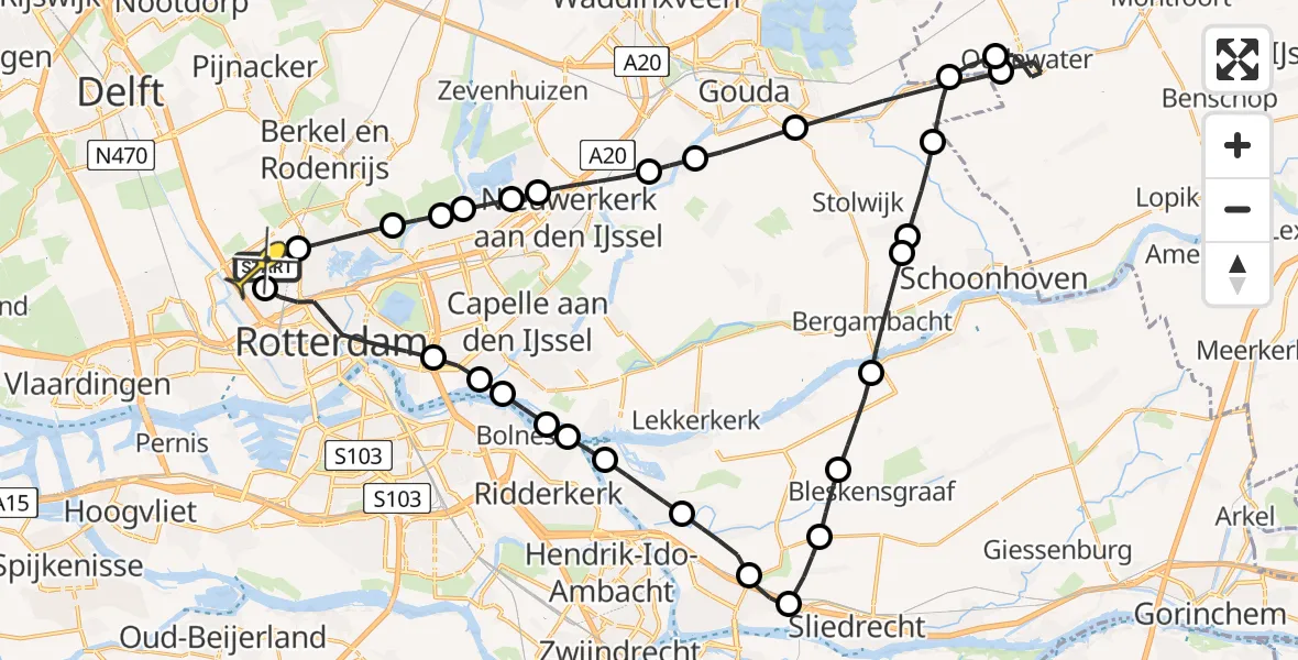 Routekaart van de vlucht: Lifeliner 2 naar Rotterdam The Hague Airport, Bovendijk