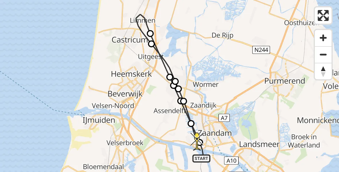 Routekaart van de vlucht: Lifeliner 1 naar Zaandam, Hoofdtocht