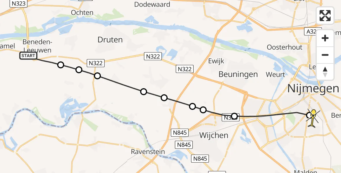 Routekaart van de vlucht: Lifeliner 3 naar Radboud Universitair Medisch Centrum, Zijveld