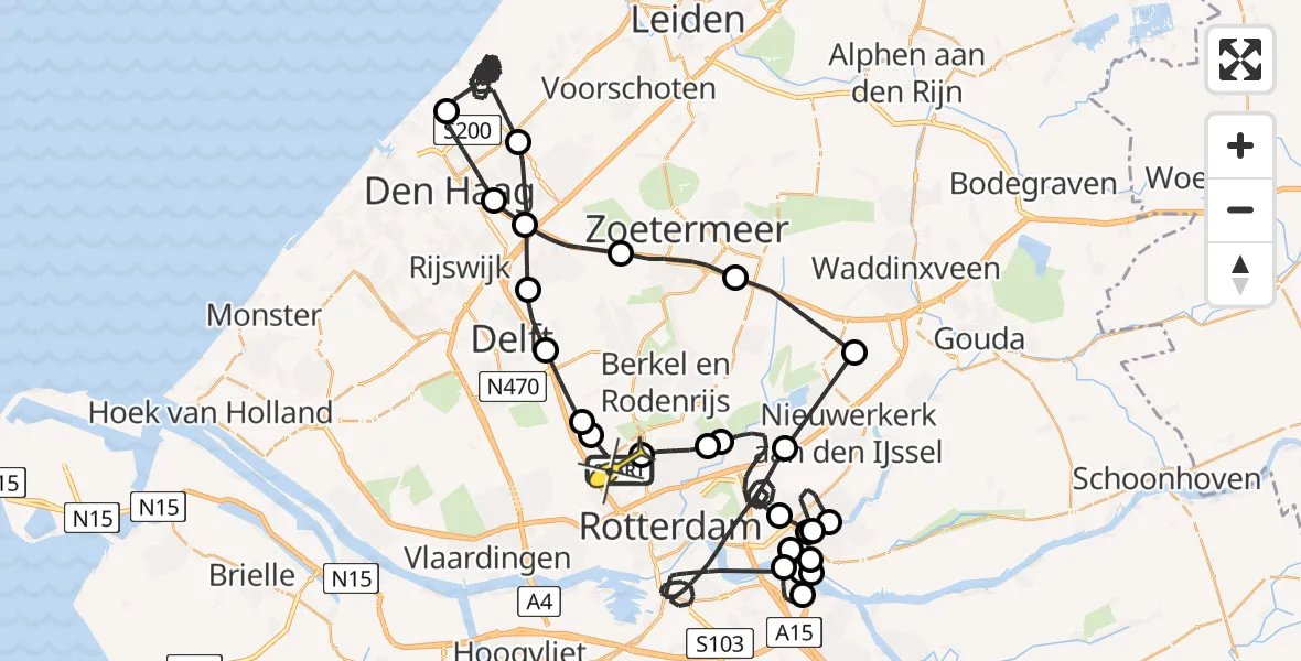 Routekaart van de vlucht: Politieheli naar Rotterdam The Hague Airport, Schieveense polder