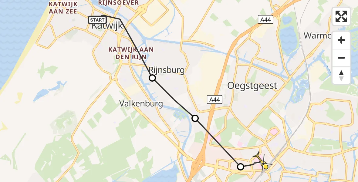 Routekaart van de vlucht: Lifeliner 1 naar Leiden, Mallebrugge