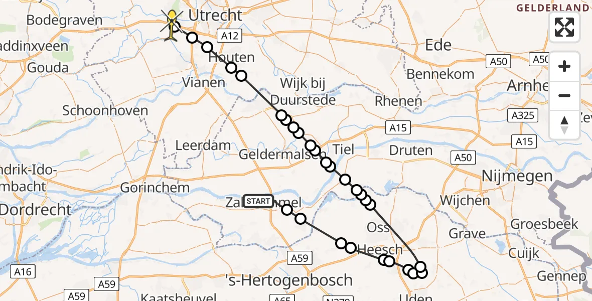 Routekaart van de vlucht: Lifeliner 3 naar De Meern, Waalboulevard