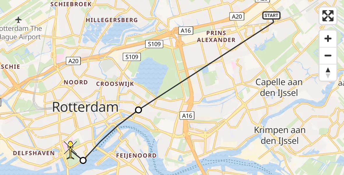 Routekaart van de vlucht: Lifeliner 2 naar Erasmus MC, Paulus Potterstraat