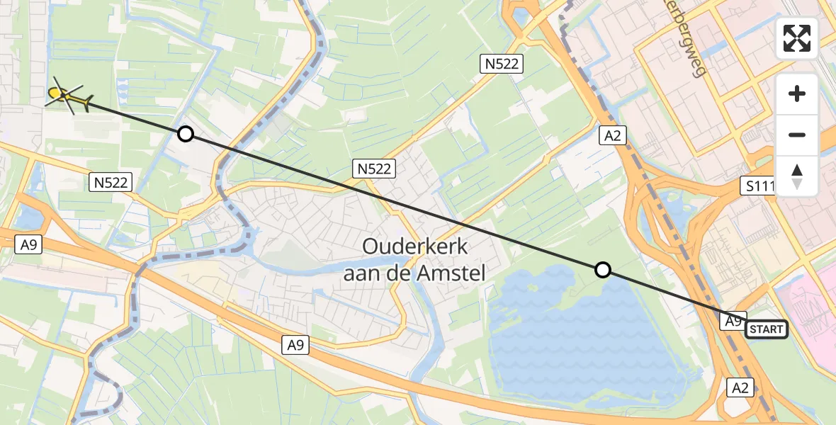 Routekaart van de vlucht: Politieheli naar Amstelveen, Aan de Wind