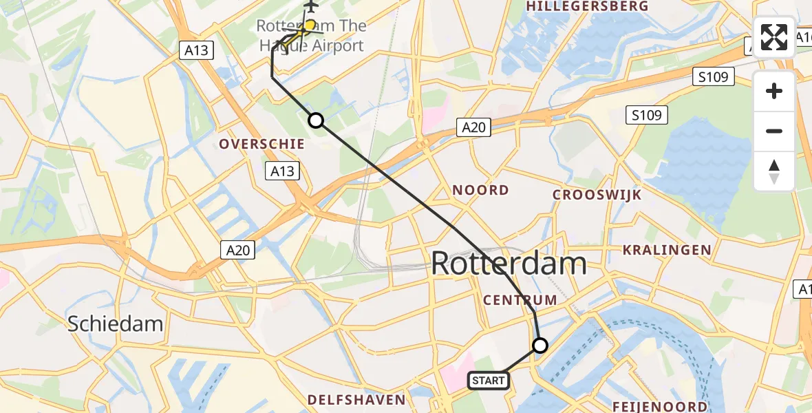 Routekaart van de vlucht: Lifeliner 2 naar Rotterdam The Hague Airport, Blaak