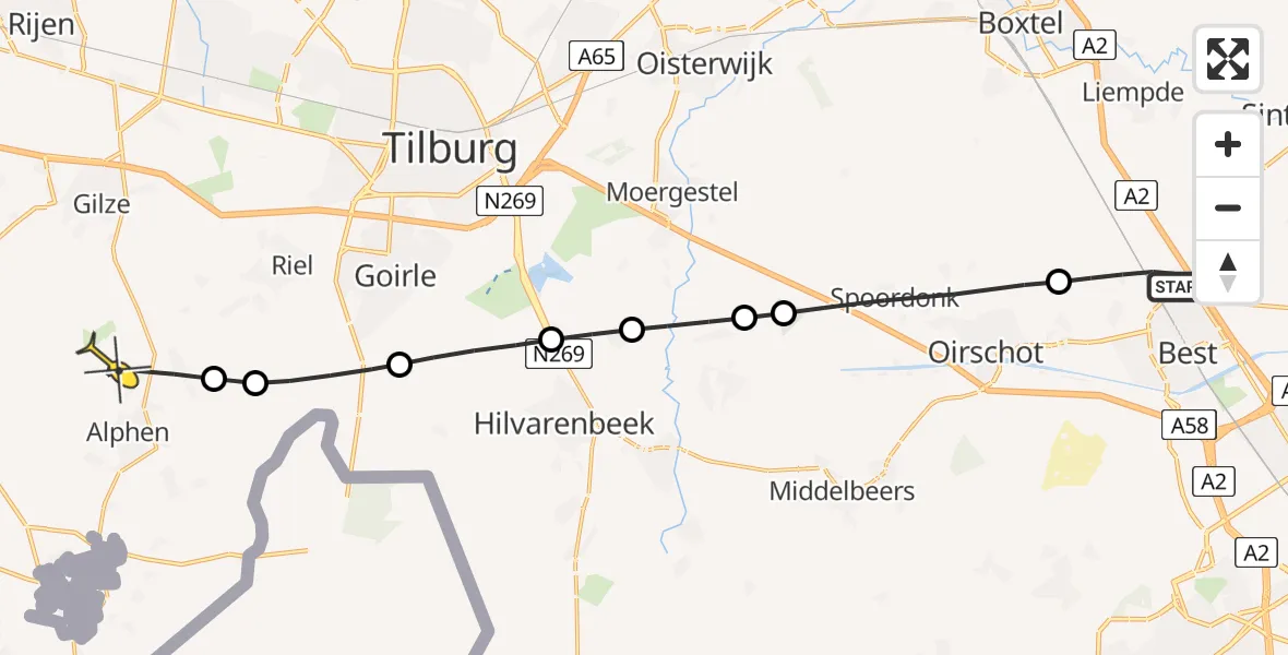 Routekaart van de vlucht: Lifeliner 3 naar Alphen, Driehoekweg