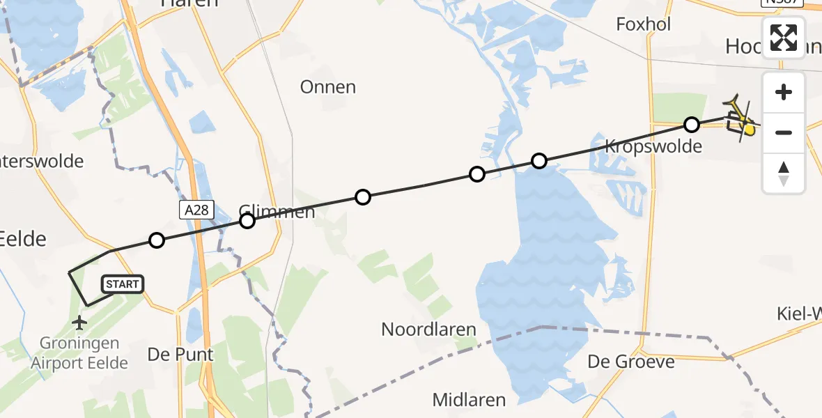 Routekaart van de vlucht: Lifeliner 4 naar Hoogezand, Eskampenweg