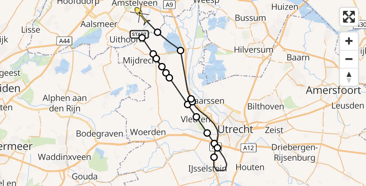 Routekaart van de vlucht: Politieheli naar Amstelveen, Veldweg