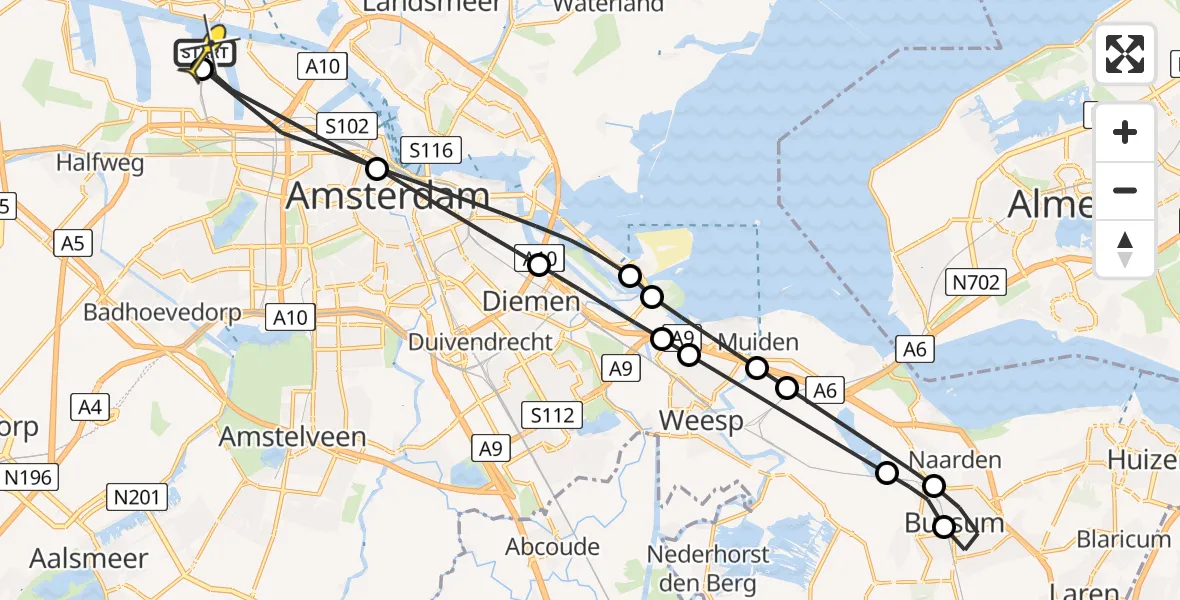 Routekaart van de vlucht: Lifeliner 1 naar Amsterdam Heliport, Bosporushaven