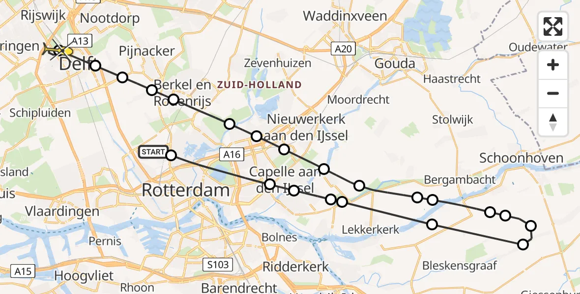 Routekaart van de vlucht: Lifeliner 2 naar Rijswijk, Frobenstraat