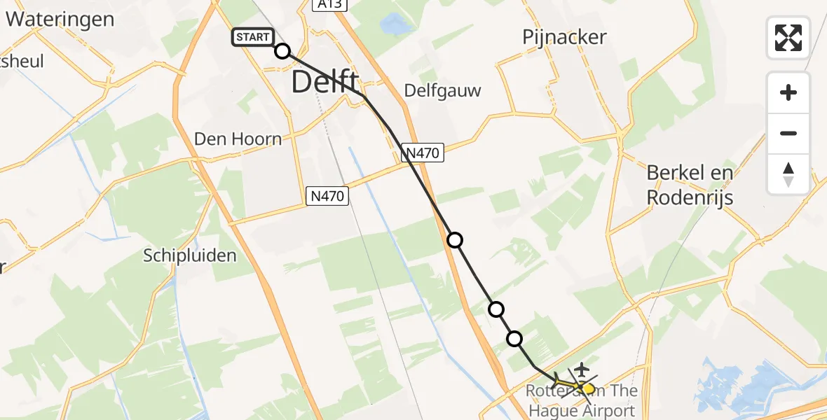 Routekaart van de vlucht: Lifeliner 2 naar Rotterdam The Hague Airport, Dirklangenstraat