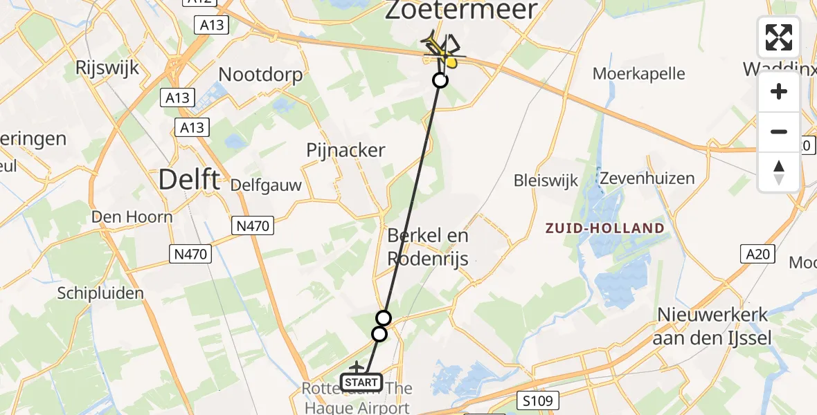 Routekaart van de vlucht: Lifeliner 2 naar Zoetermeer, Brandenburgbaan