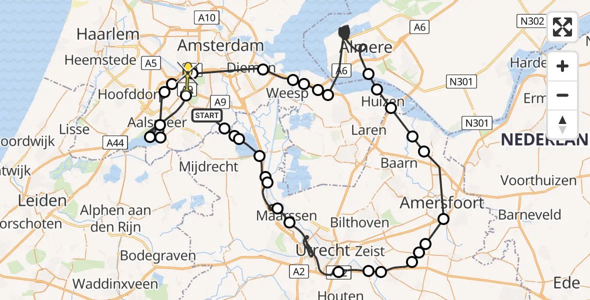 Routekaart van de vlucht: Politiehelikopter naar Amsterdam, Waver