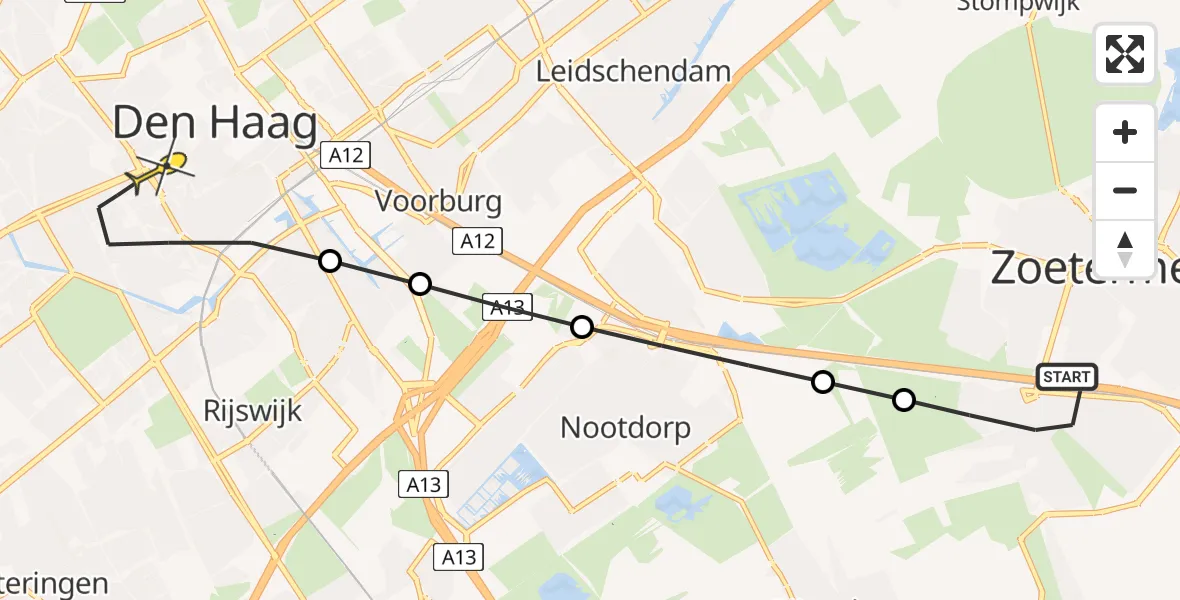 Routekaart van de vlucht: Lifeliner 2 naar Den Haag, Victoriagang