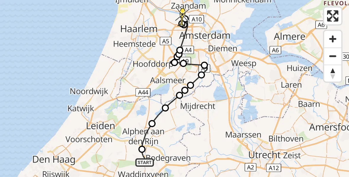 Routekaart van de vlucht: Lifeliner 1 naar Amsterdam Heliport, Laag Boskoop