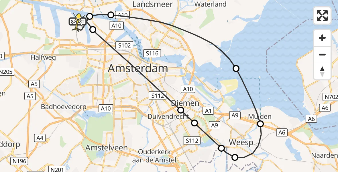 Routekaart van de vlucht: Lifeliner 1 naar Amsterdam Heliport, Kajuitpad