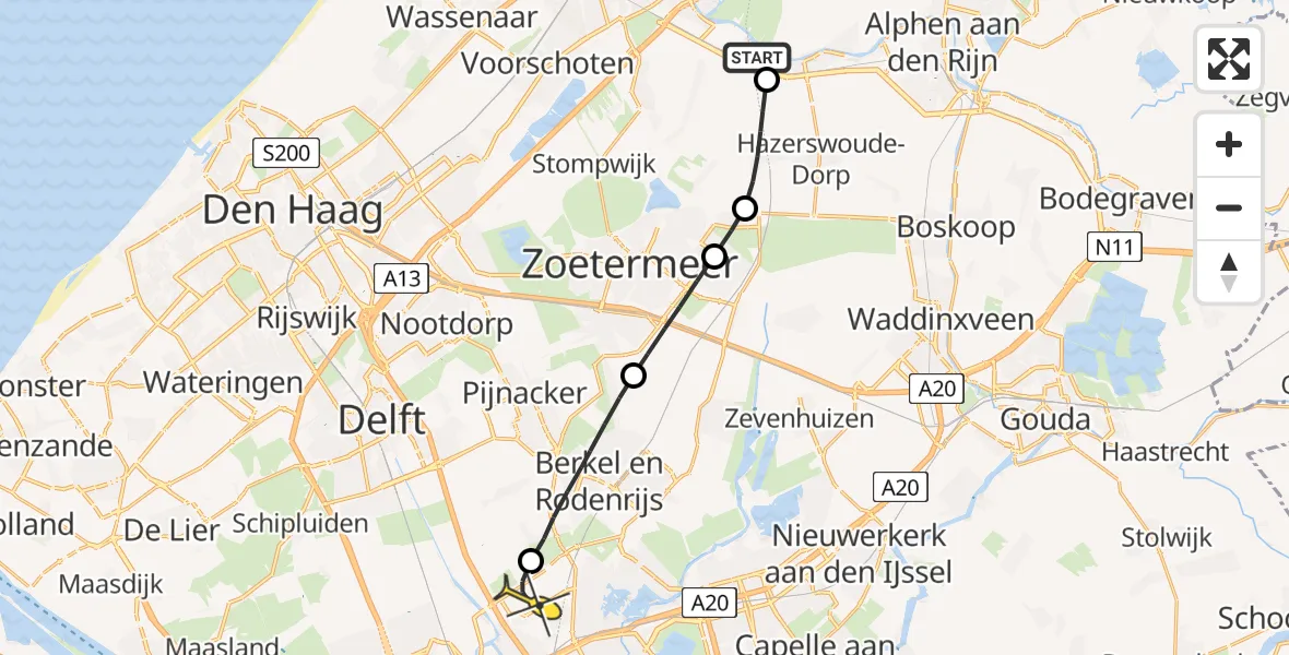 Routekaart van de vlucht: Lifeliner 2 naar Rotterdam The Hague Airport, Brandenburgbaan