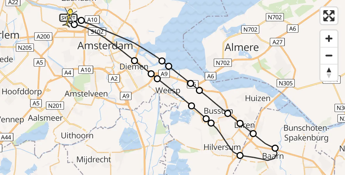 Routekaart van de vlucht: Lifeliner 1 naar Amsterdam Heliport, Westhavenweg