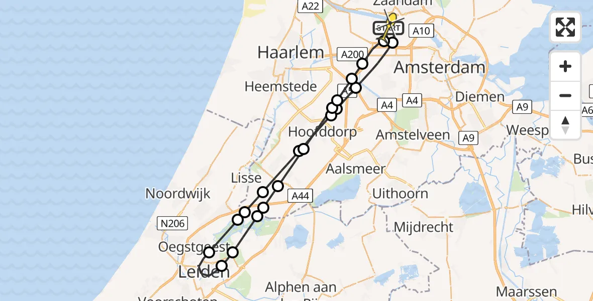 Routekaart van de vlucht: Lifeliner 1 naar Amsterdam Heliport, Lipariweg