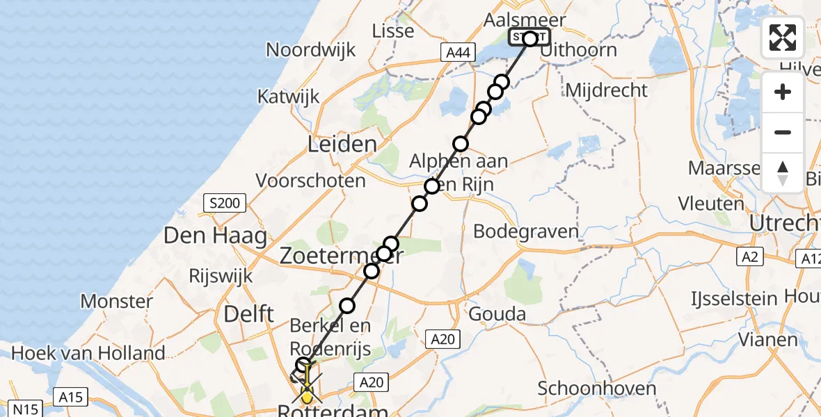 Routekaart van de vlucht: Lifeliner 2 naar Rotterdam The Hague Airport, Kudelstaartseweg